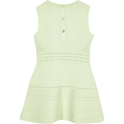 Mini girls green flared dress